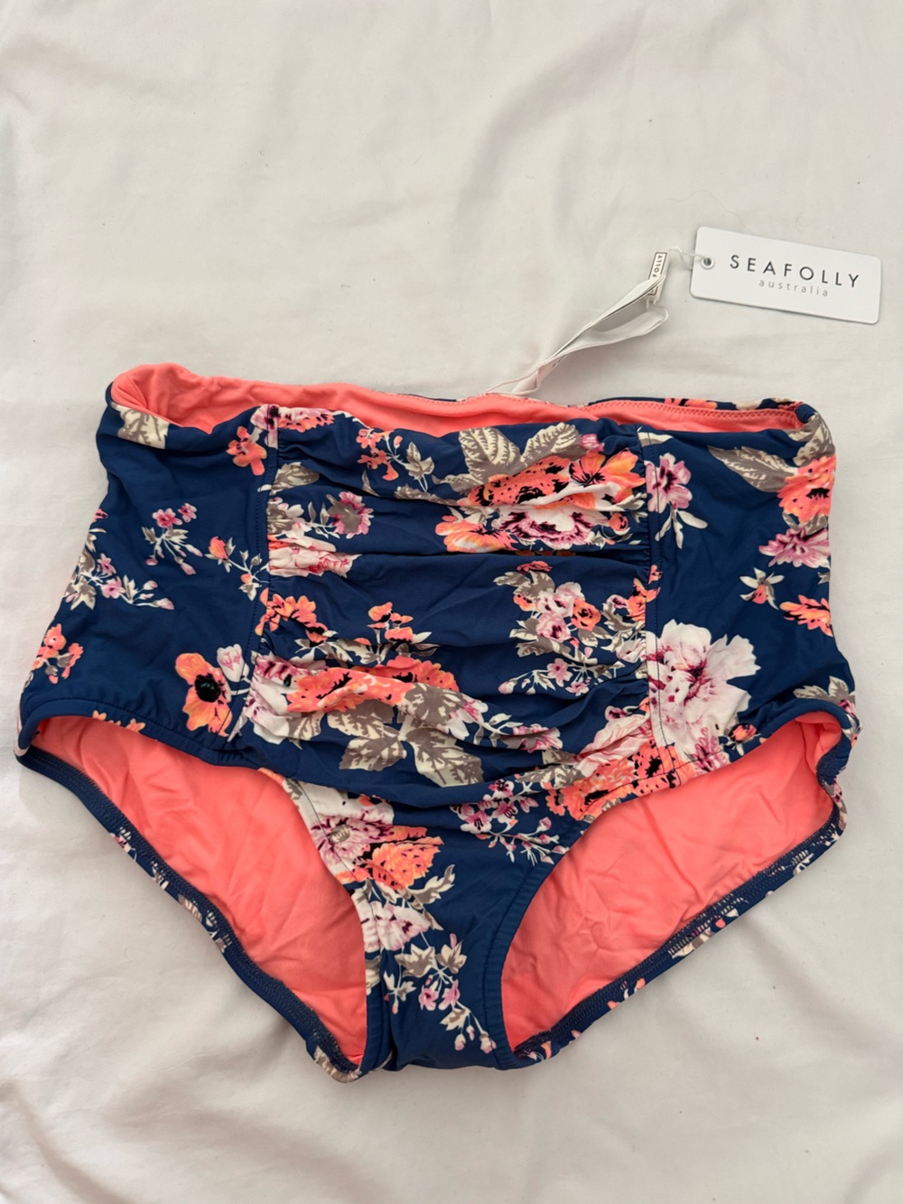 Seafolly Navy Floral One-Piece Swimsuit with Coral Accents